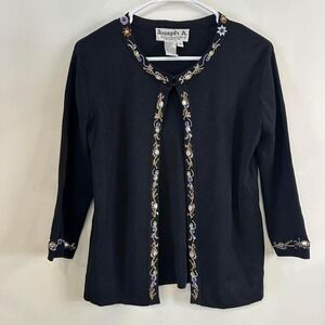 VTG Women's Joseph A. Beaded Jewel Cardigan Sweater 90's Black Medium